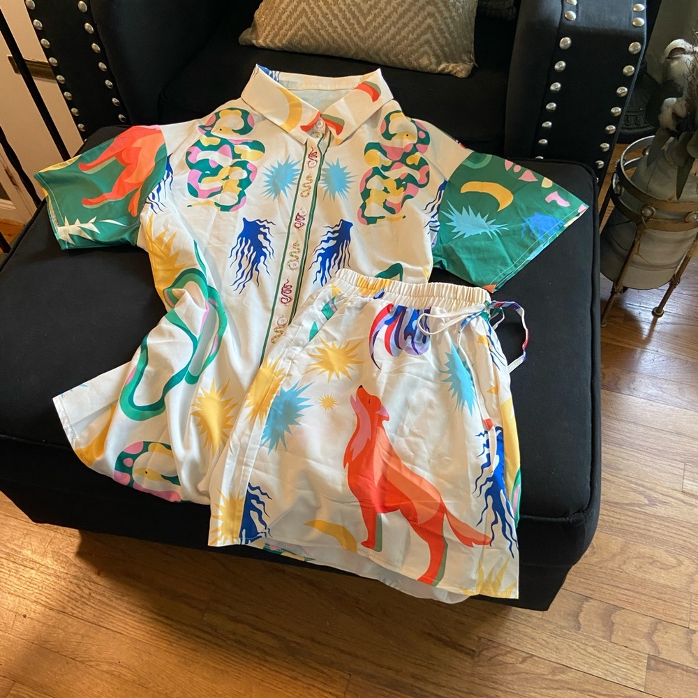 Colorful Graphic Shirt and Shorts Set
